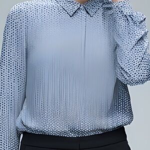Who What Wear Blue and White Patterned Blouse